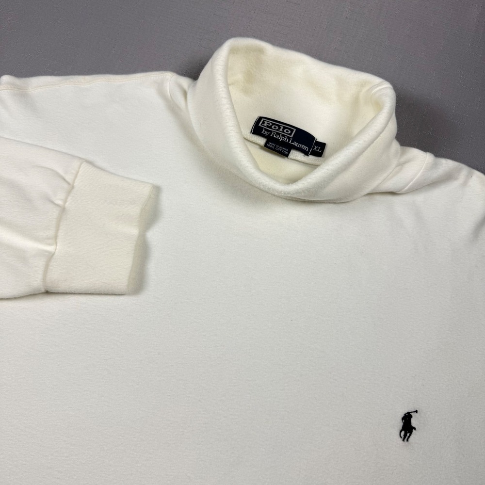 Vintage Polo Ralph Lauren Turtleneck Shirt XL Cream White Long Sleeve Cotton